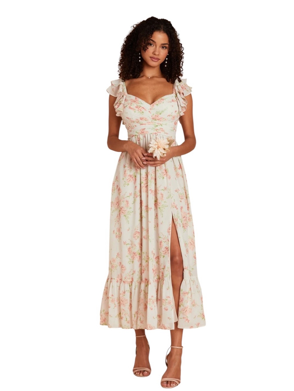 Birdie Grey Michelle chiffon maxi dress in whimsical blooms ruffle floral - Picture 1 of 13